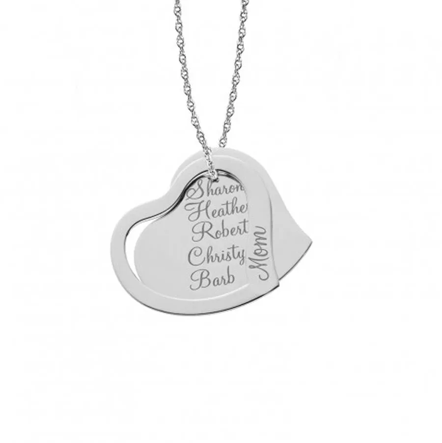 Engraved Mothers Double Heart Necklace