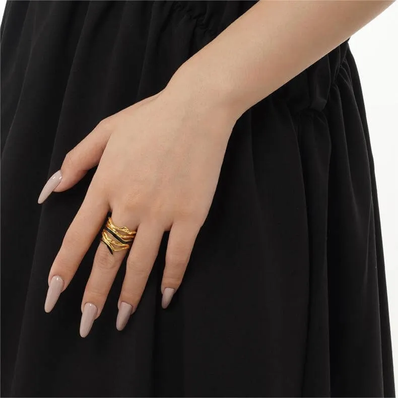 Exaggerated Wide Multi-Layer Wrap Silver Enamel Plain Ring