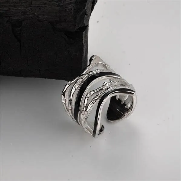 Exaggerated Wide Multi-Layer Wrap Silver Enamel Plain Ring