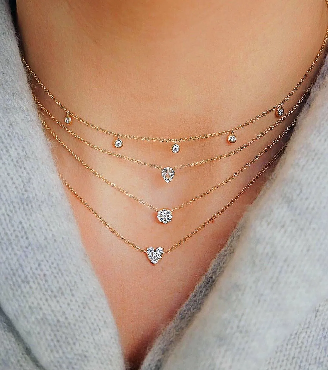 Five Diamond Bezel Choker Necklace