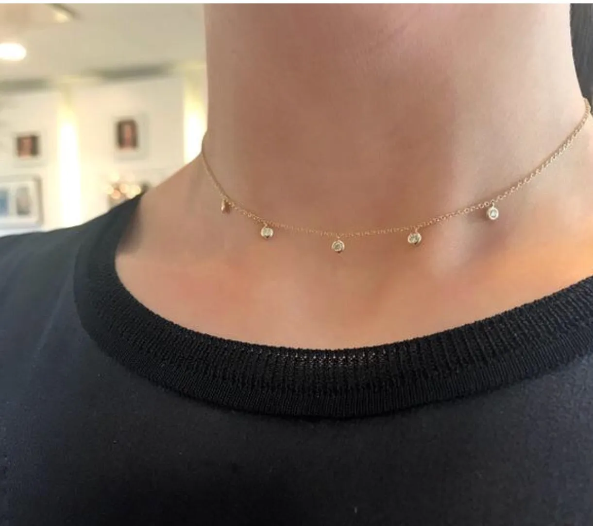 Five Diamond Bezel Choker Necklace