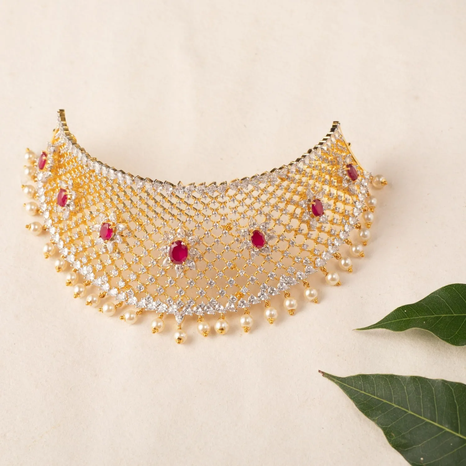 Floral Filigree Nakshatra CZ Choker Set