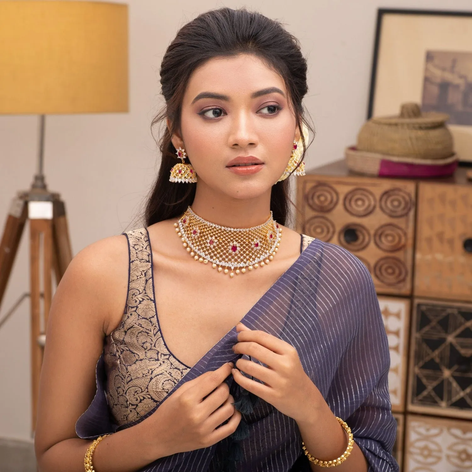 Floral Filigree Nakshatra CZ Choker Set