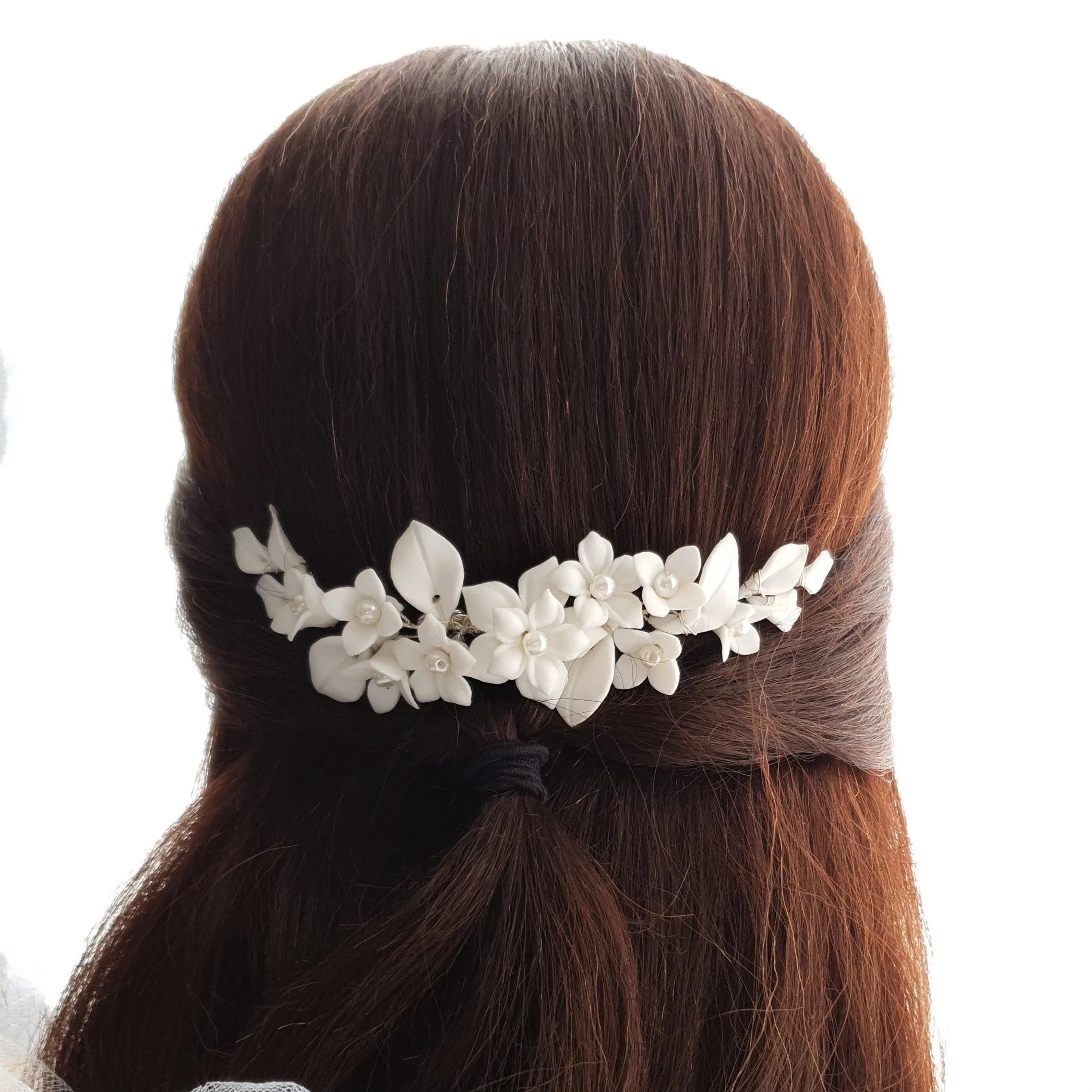 Floral Hair Comb For Brides in Rose Gold- Snow Drops