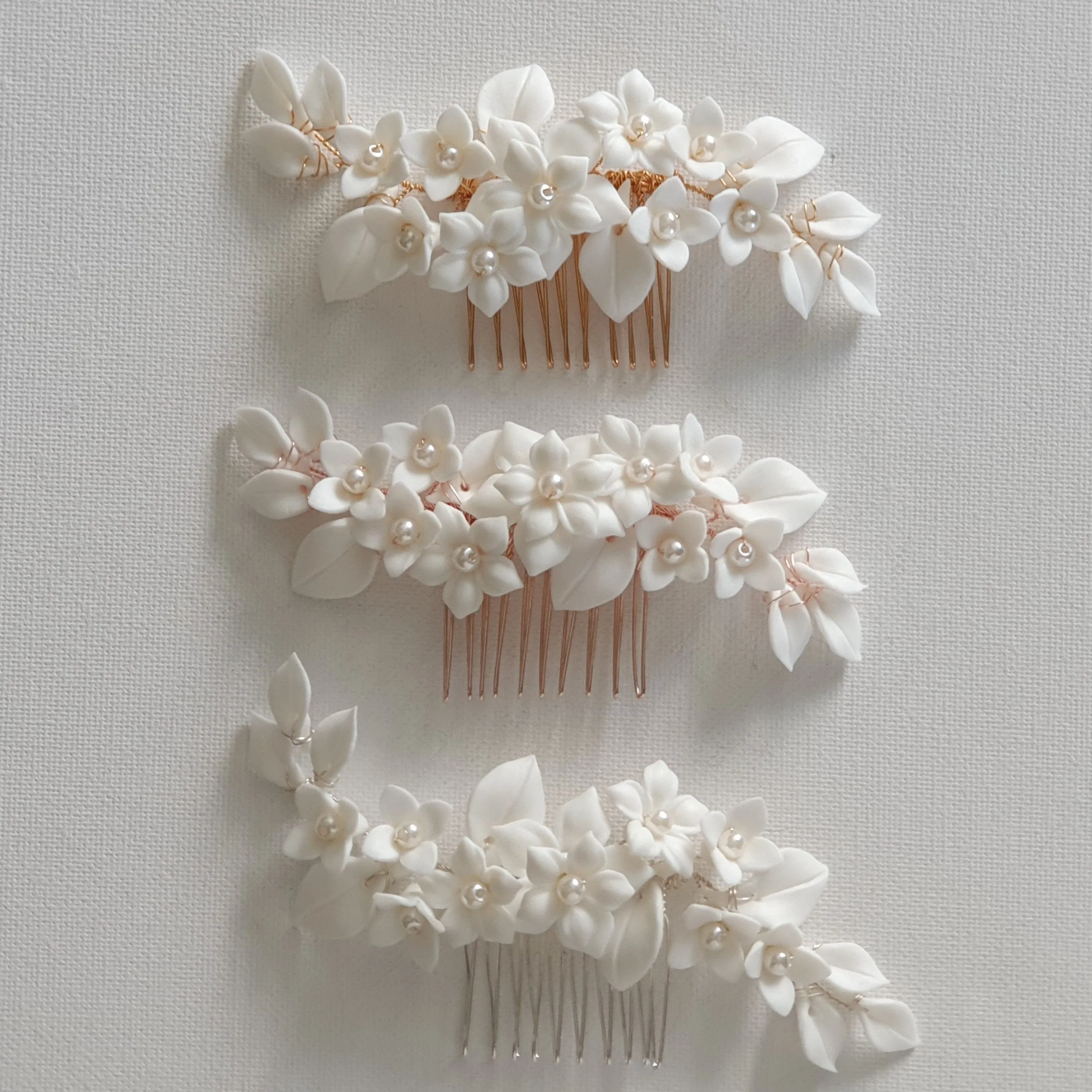 Floral Hair Comb For Brides in Rose Gold- Snow Drops