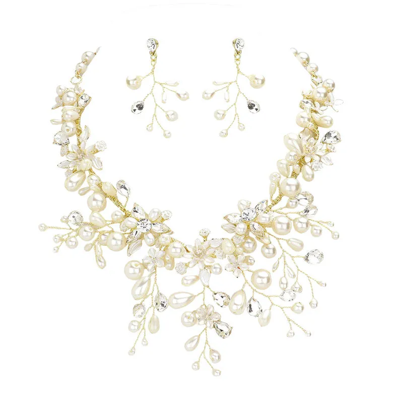 Floral Pearl Cluster Vine Evening Necklace