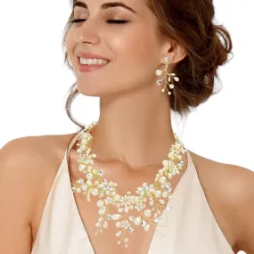 Floral Pearl Cluster Vine Evening Necklace