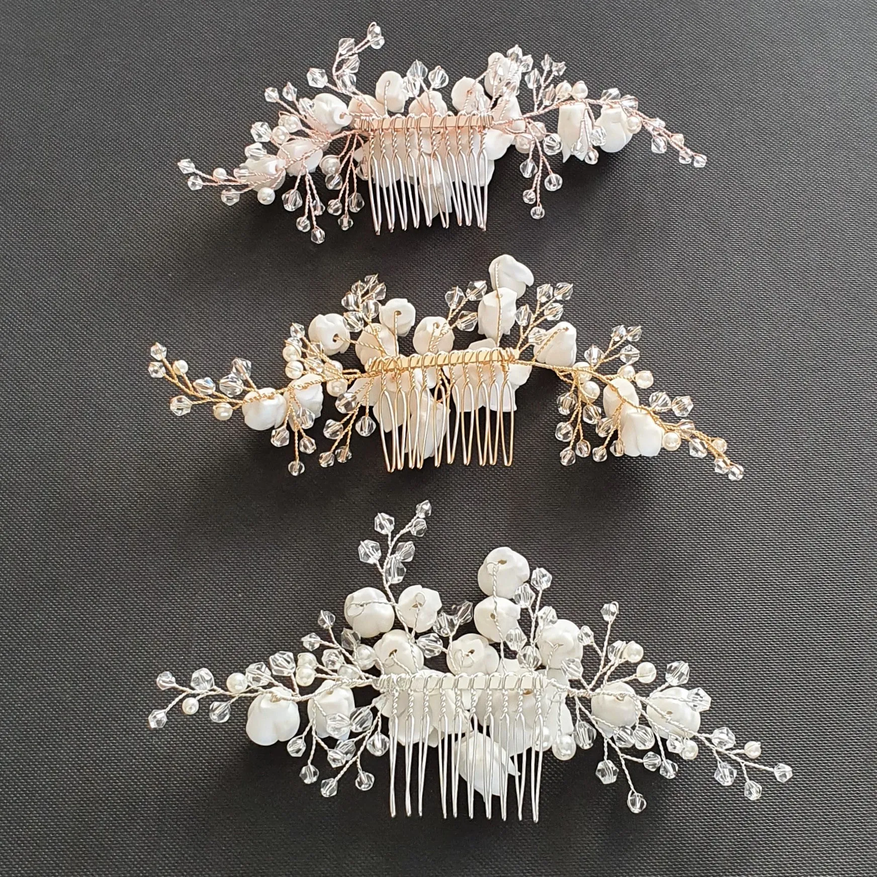 Flower and Crystal Bridal Hair Comb in Silver-Tulip