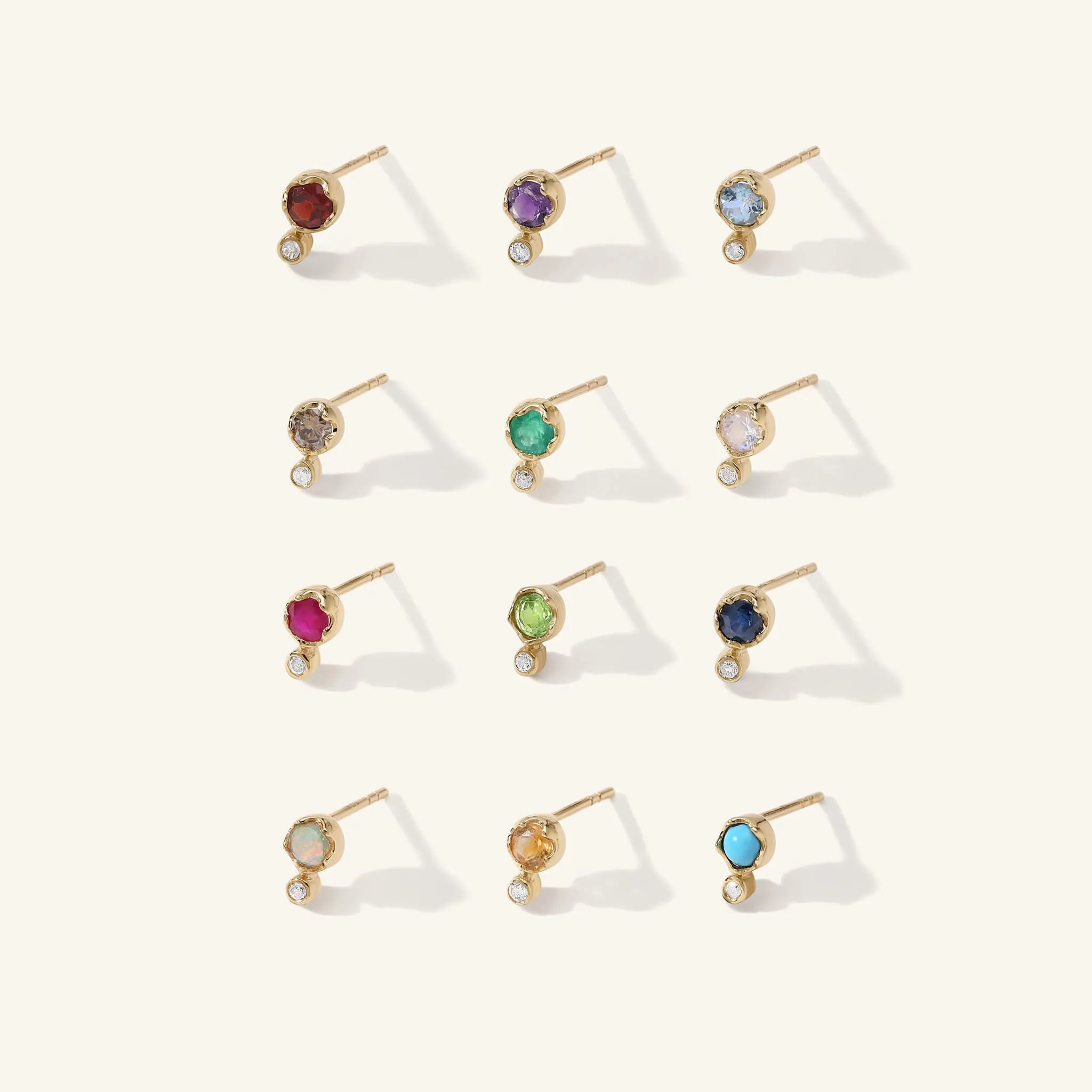 Gold Citrine & Diamond Birthstone Stud Earrings