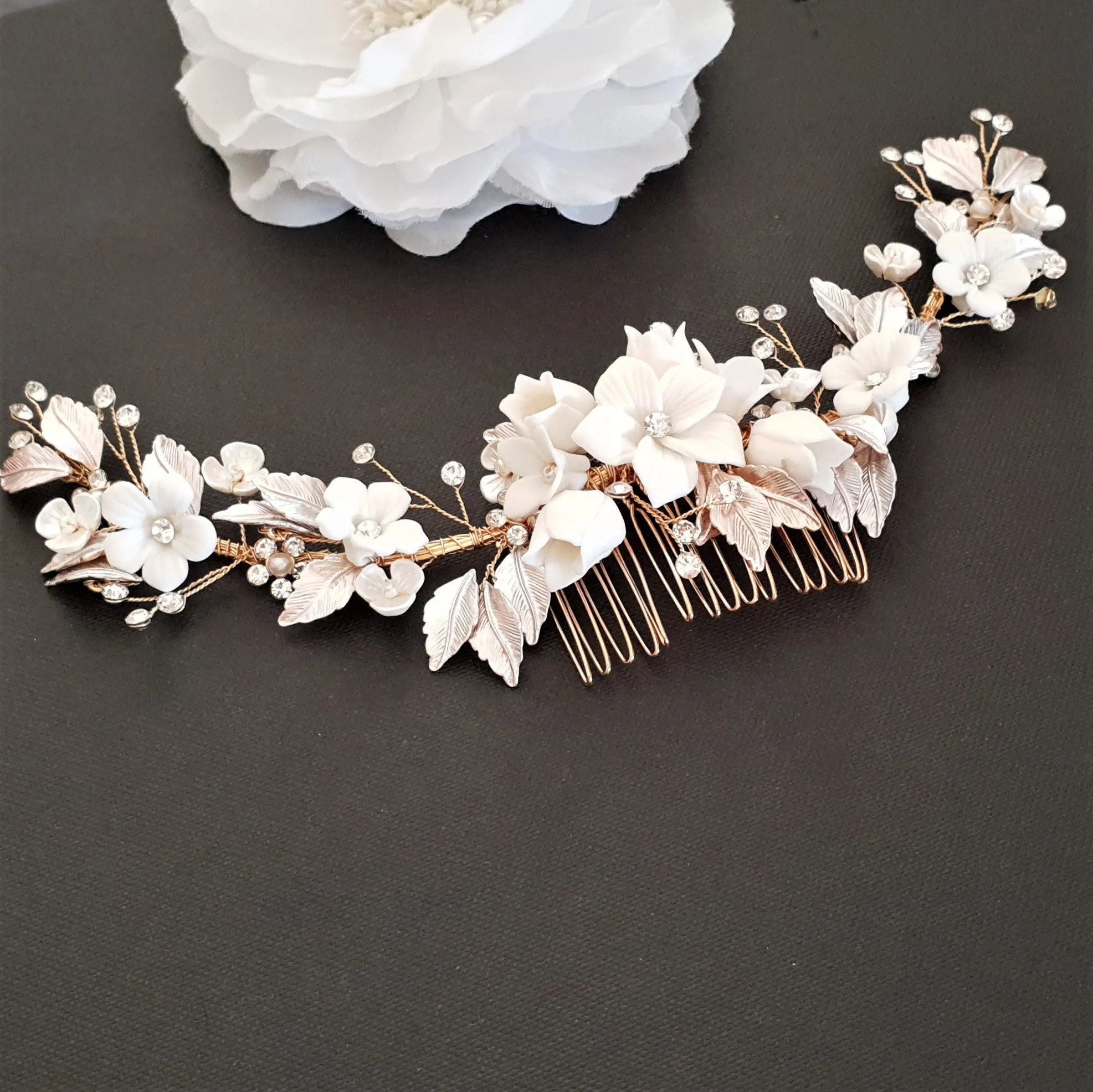 Gold Flower Hair Comb for Weddings -Daffodil