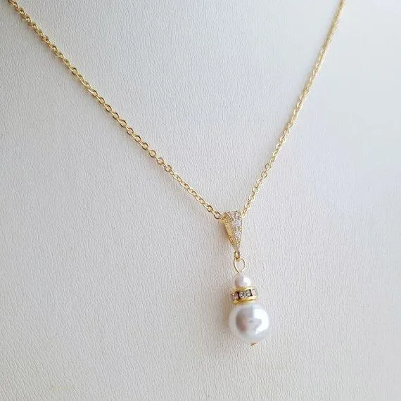 Gold Necklace with Single Pearl- Ava