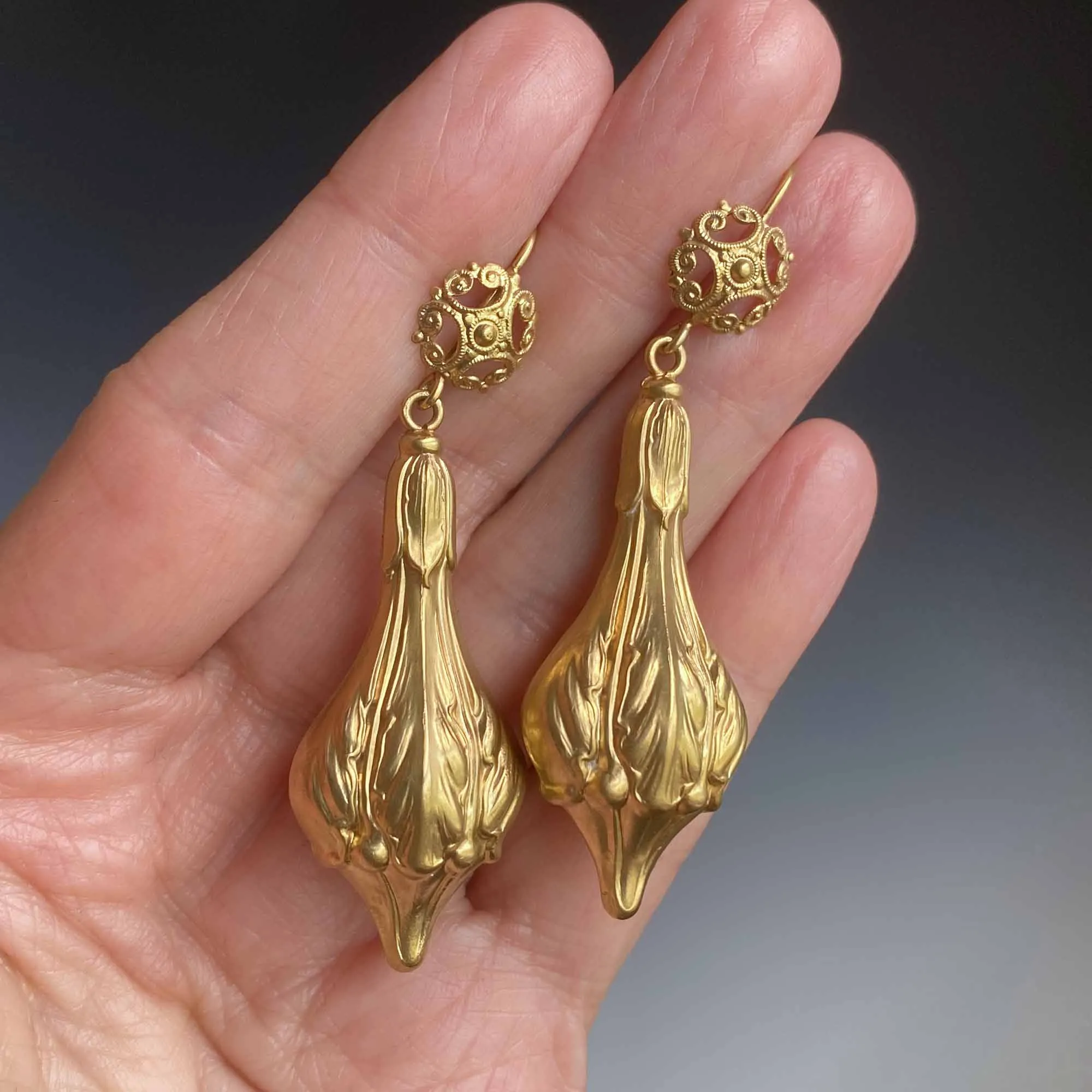 Gold Silver Long Statement Art Nouveau Earrings