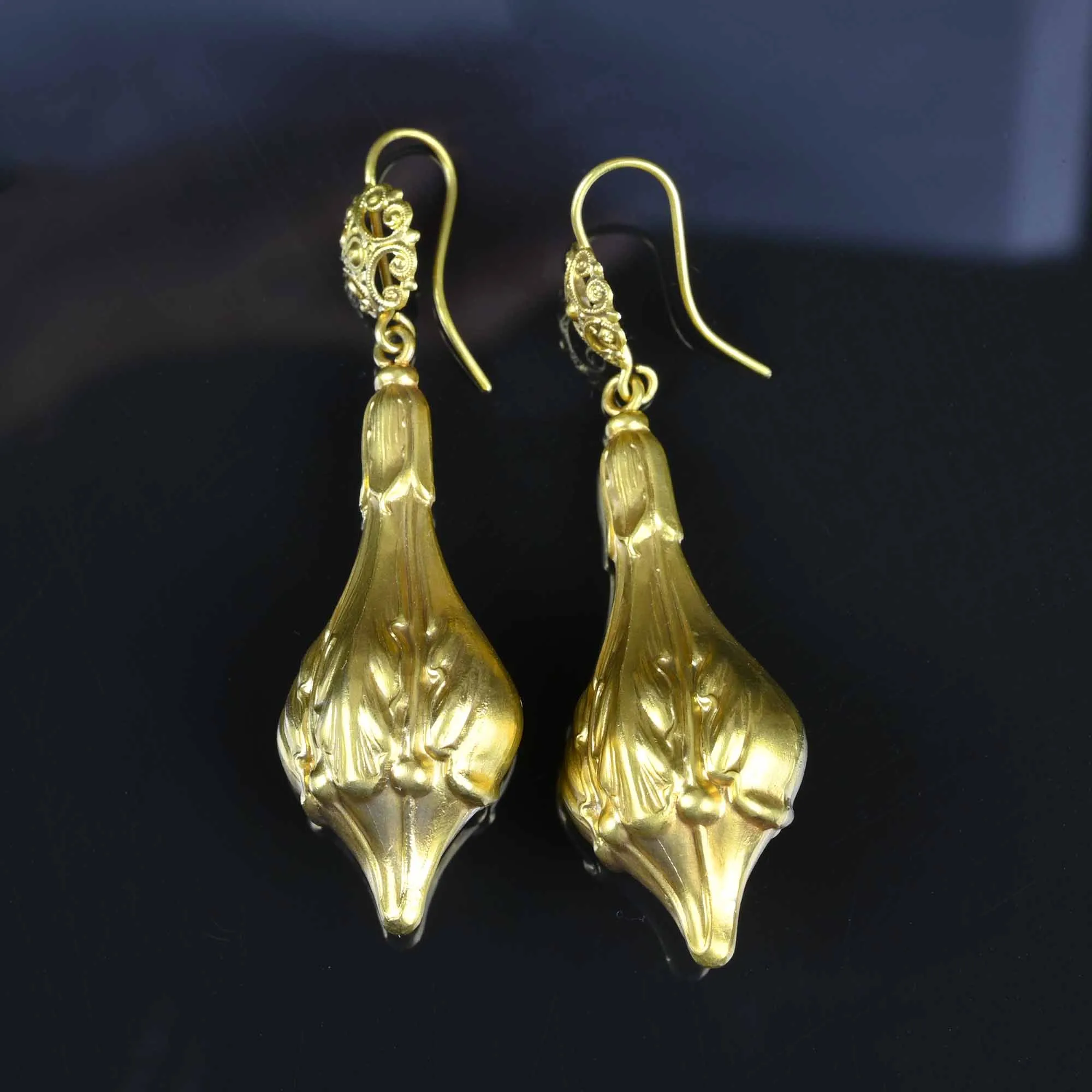 Gold Silver Long Statement Art Nouveau Earrings