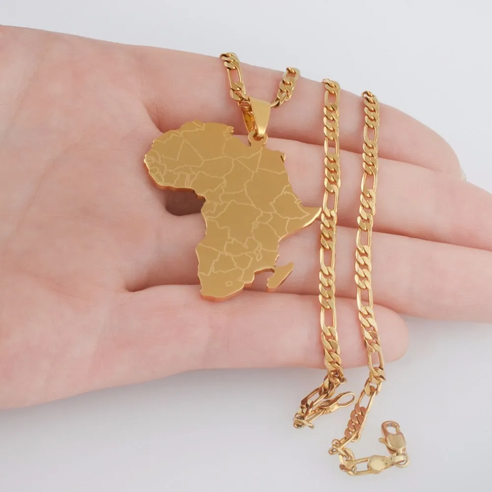 Gold/Silver-Plated Africa Map Hip-Hop Style Pendant Necklace