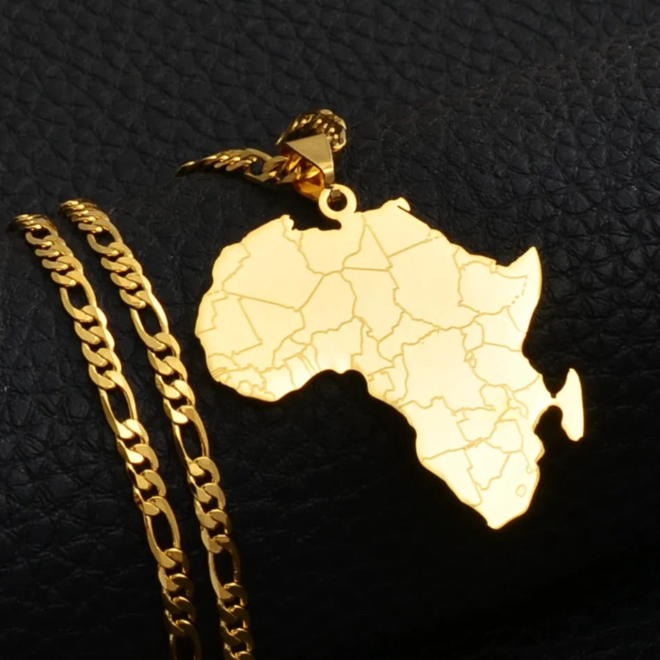 Gold/Silver-Plated Africa Map Hip-Hop Style Pendant Necklace