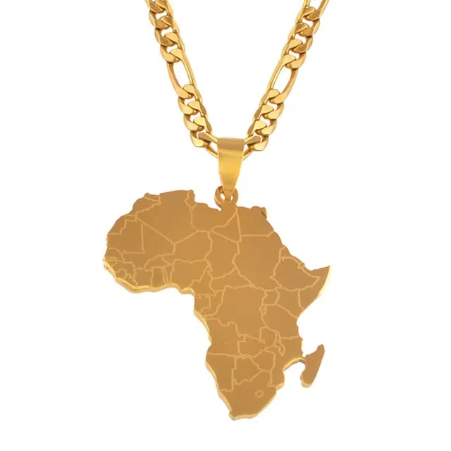 Gold/Silver-Plated Africa Map Hip-Hop Style Pendant Necklace