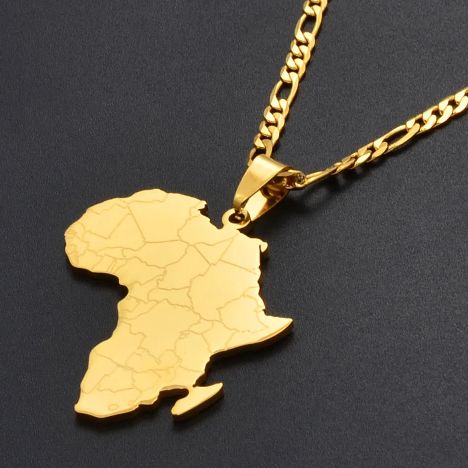 Gold/Silver-Plated Africa Map Hip-Hop Style Pendant Necklace