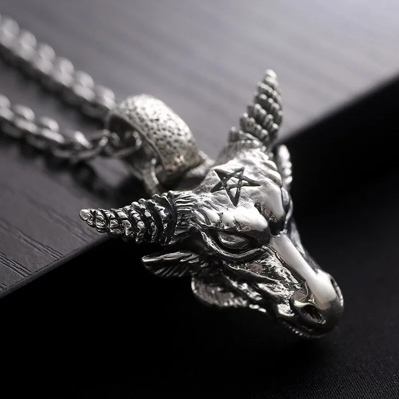 Gothic Bull 925 Sterling Silver Vintage Punk Biker Pendant Necklace