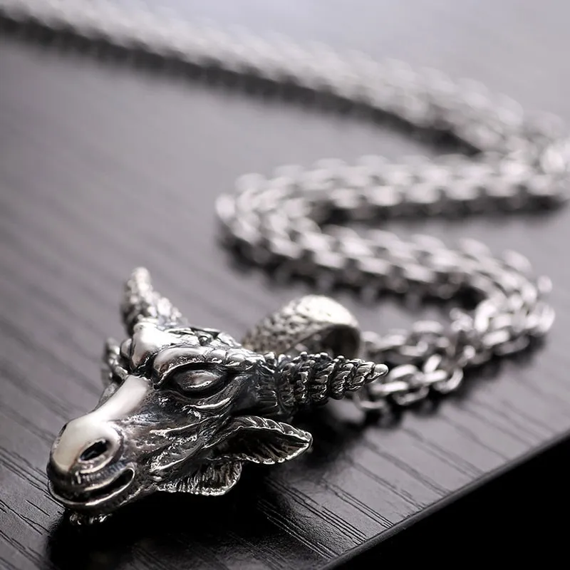 Gothic Bull 925 Sterling Silver Vintage Punk Biker Pendant Necklace