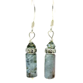 Gray Kyanite Cylinder Drop Earrings