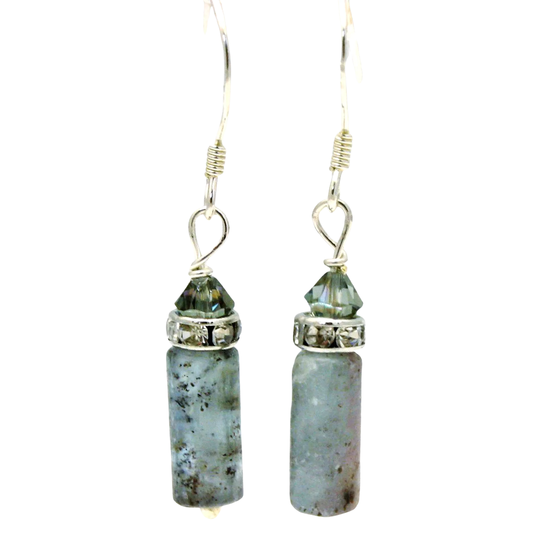 Gray Kyanite Cylinder Drop Earrings