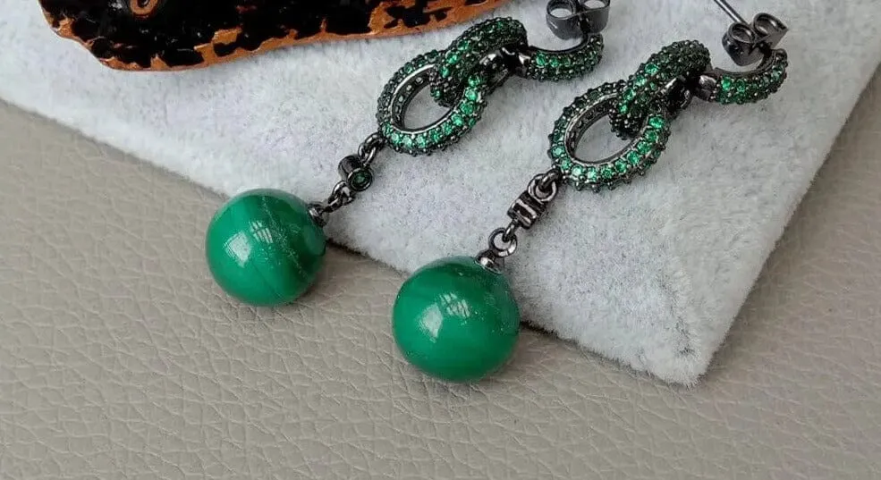 Green Malachite Stud Earrings