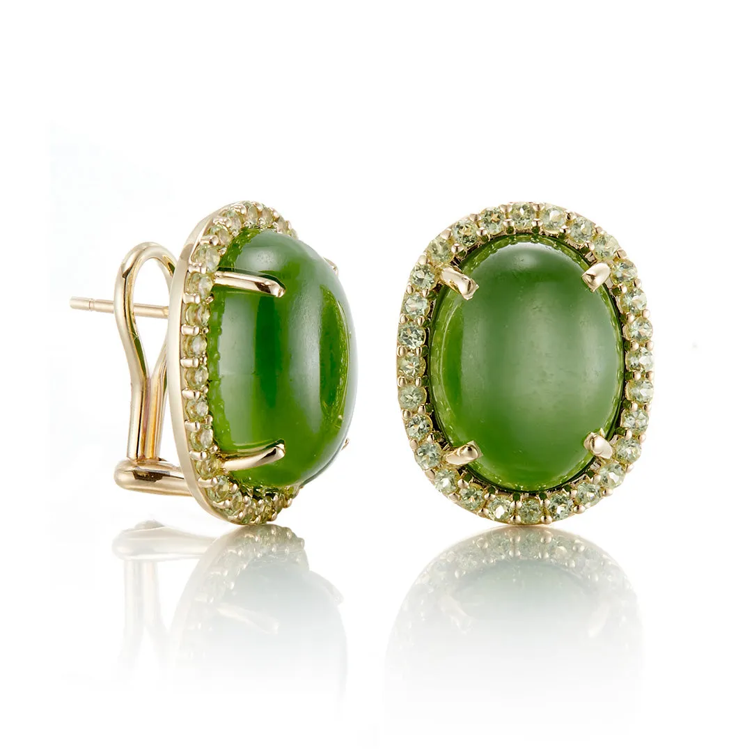 Greenwich Earrings with Nephrite Green Jade & Peridots