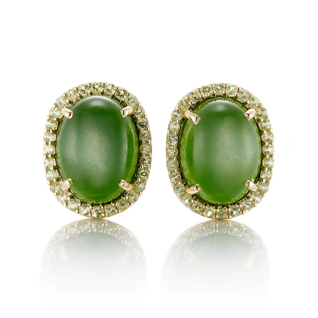 Greenwich Earrings with Nephrite Green Jade & Peridots