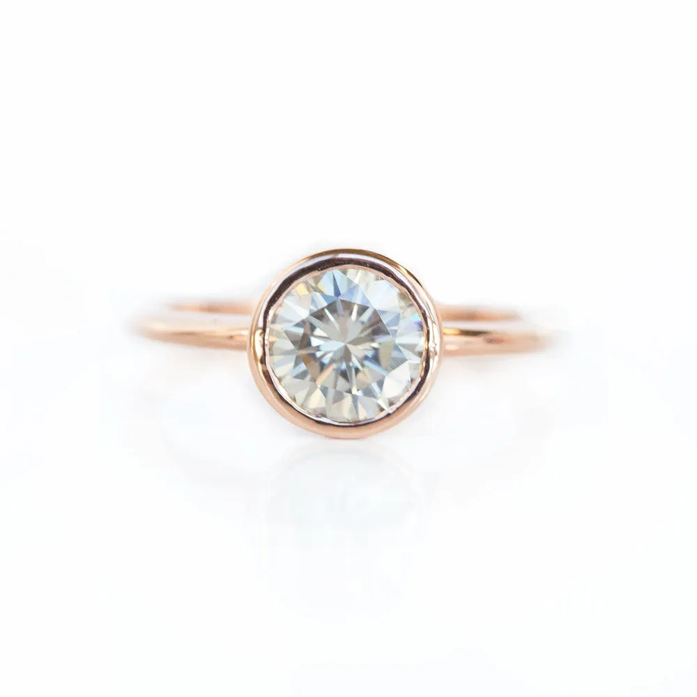 Grey Moissanite Rose Gold Bezel Set Solitaire Ring