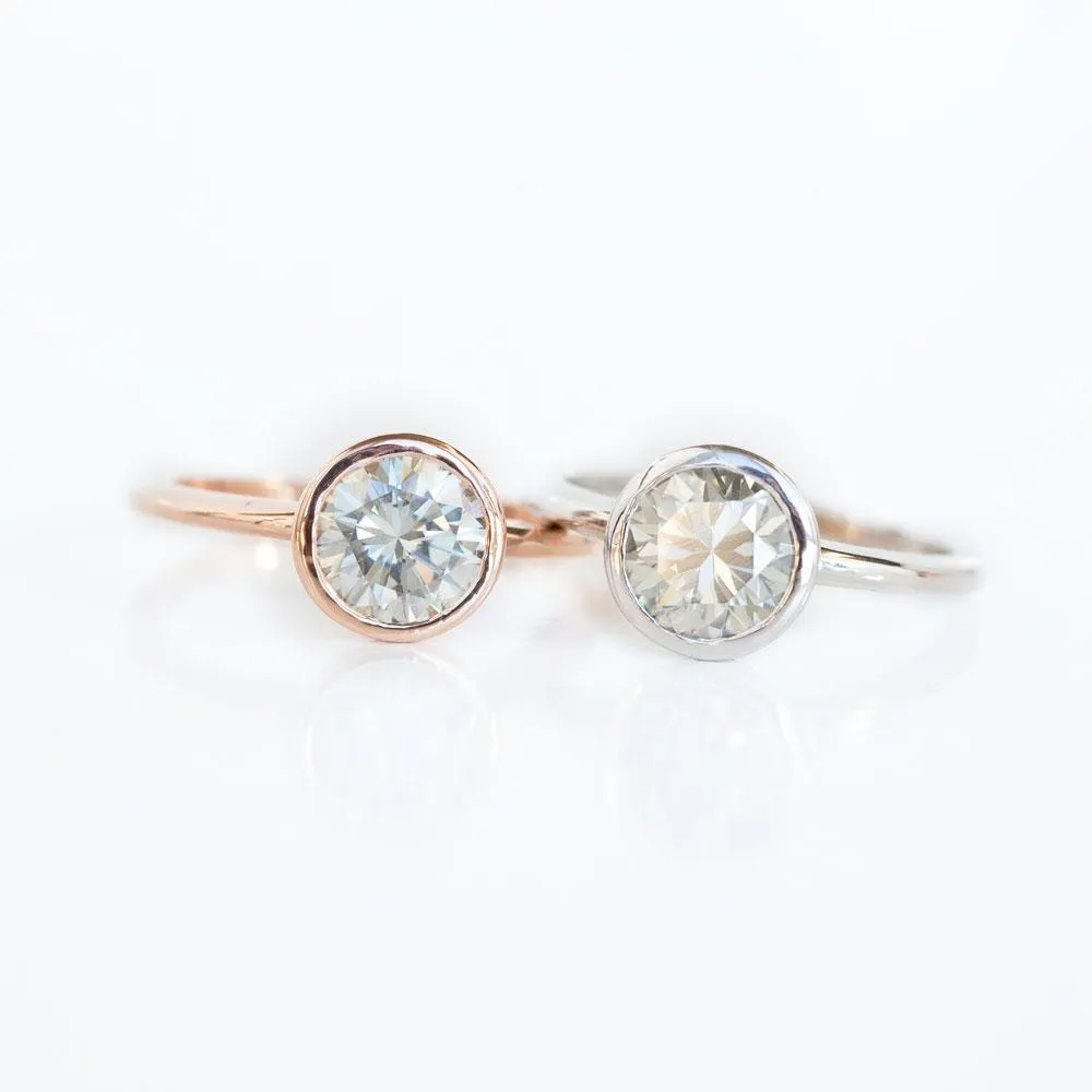 Grey Moissanite Rose Gold Bezel Set Solitaire Ring