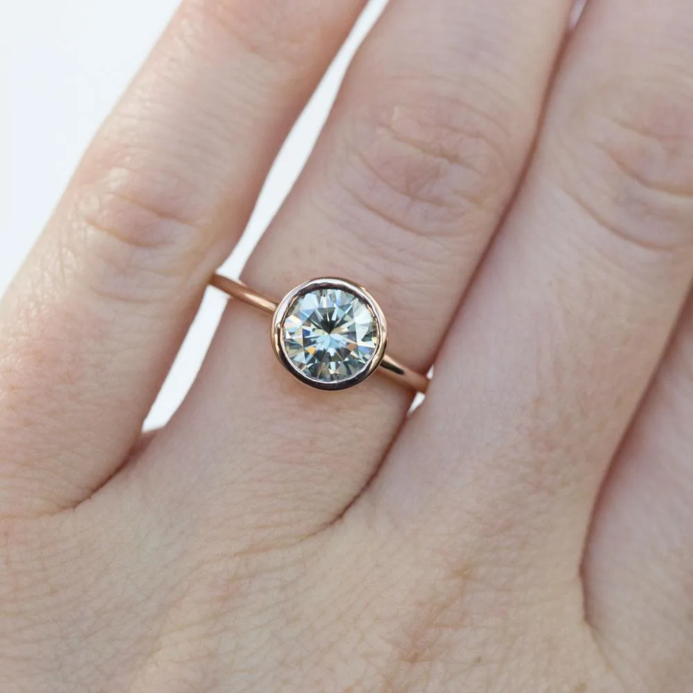 Grey Moissanite Rose Gold Bezel Set Solitaire Ring