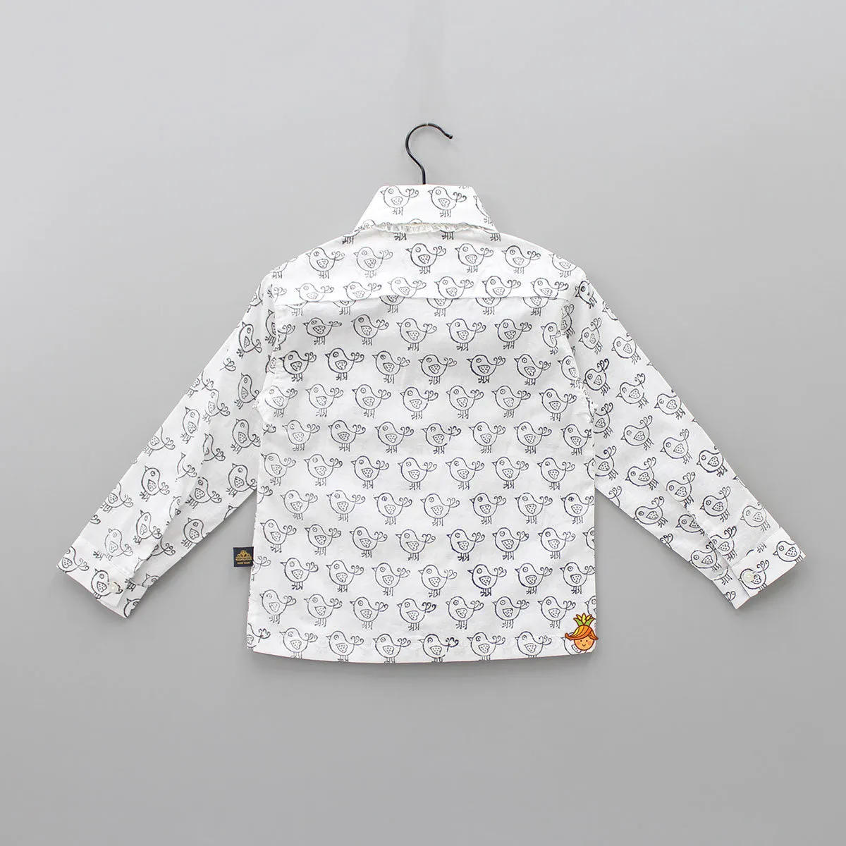 Hand Block Bird Printed White Shirt