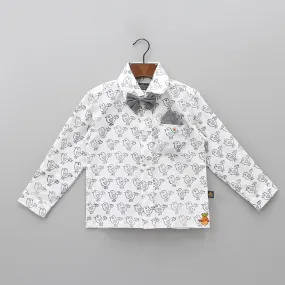 Hand Block Bird Printed White Shirt