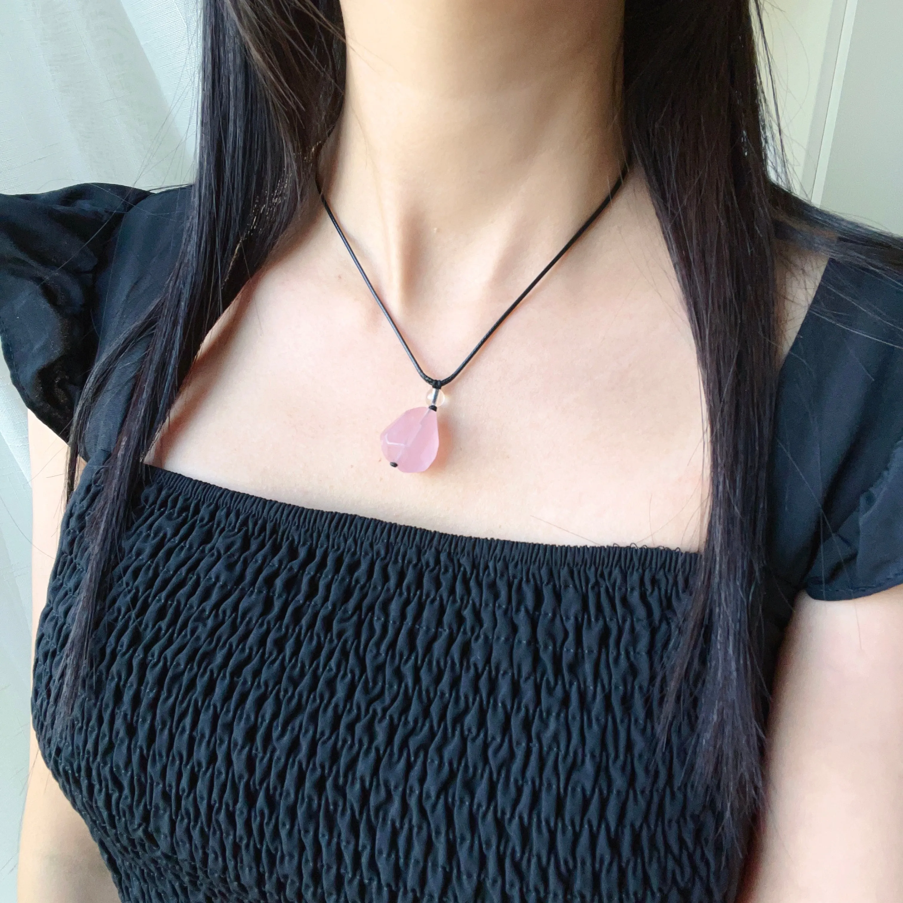 High Quality Free-formed Faceted Rose Quartz Pendant Necklace | Handmade Heart Chakra Jewelry Improve Your Love Life and Relationship