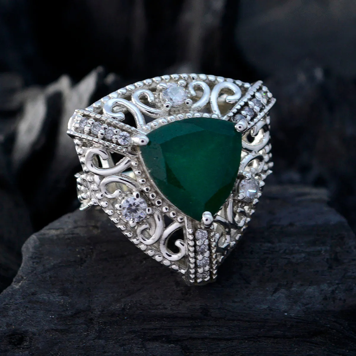 Indian Stone Indianemerald 925 Sterling Silver Ring Jewelry Logos