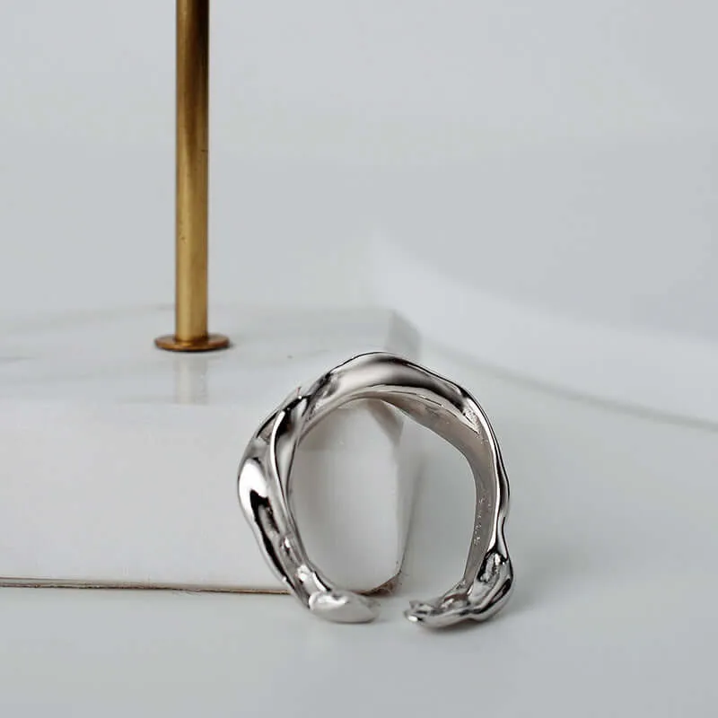 Irregular Convex 925 Sterling Silver Claw Band Ring for Women