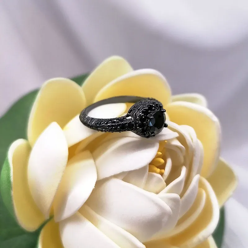 Jewelry Black Cubic Zircon Black Onyx Stone Engagement Wedding Rings for Women