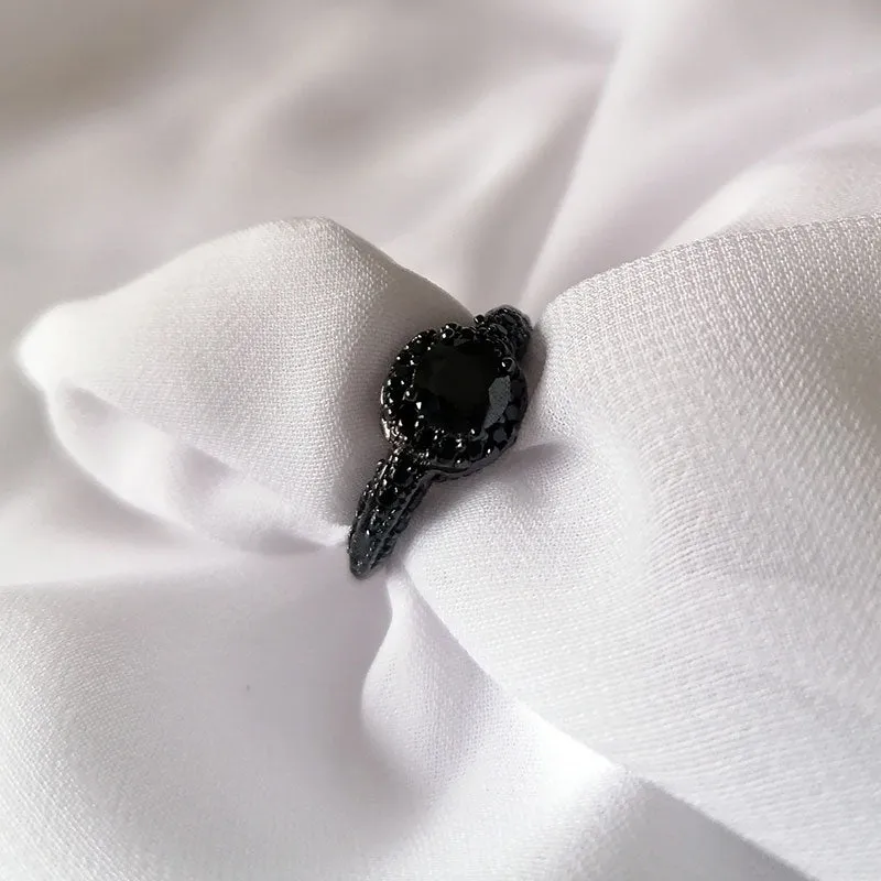 Jewelry Black Cubic Zircon Black Onyx Stone Engagement Wedding Rings for Women