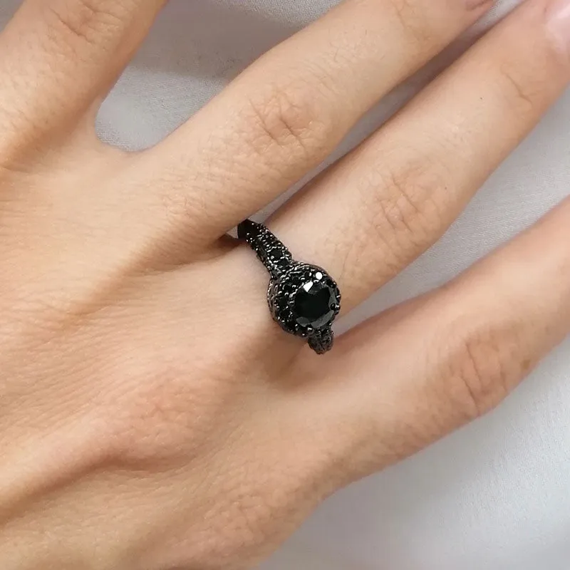 Jewelry Black Cubic Zircon Black Onyx Stone Engagement Wedding Rings for Women