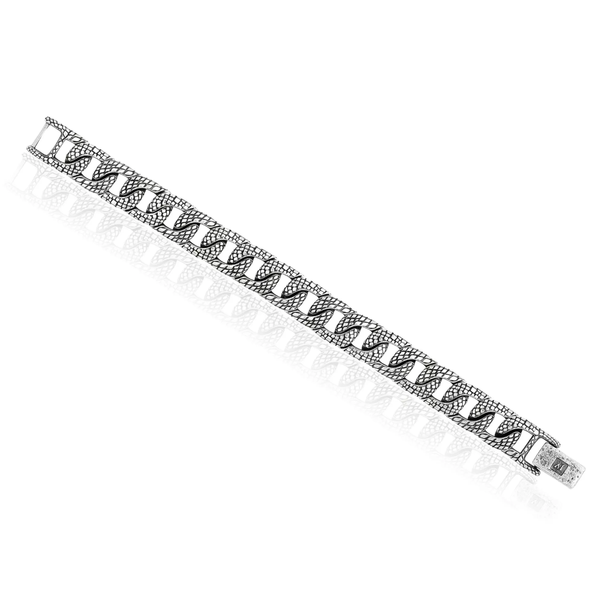 JOHN VARVATOS MEN'S STERLING SILVER CURBED CHAIN LINK BRACELET WITH SNAKESKIN TEXTURE