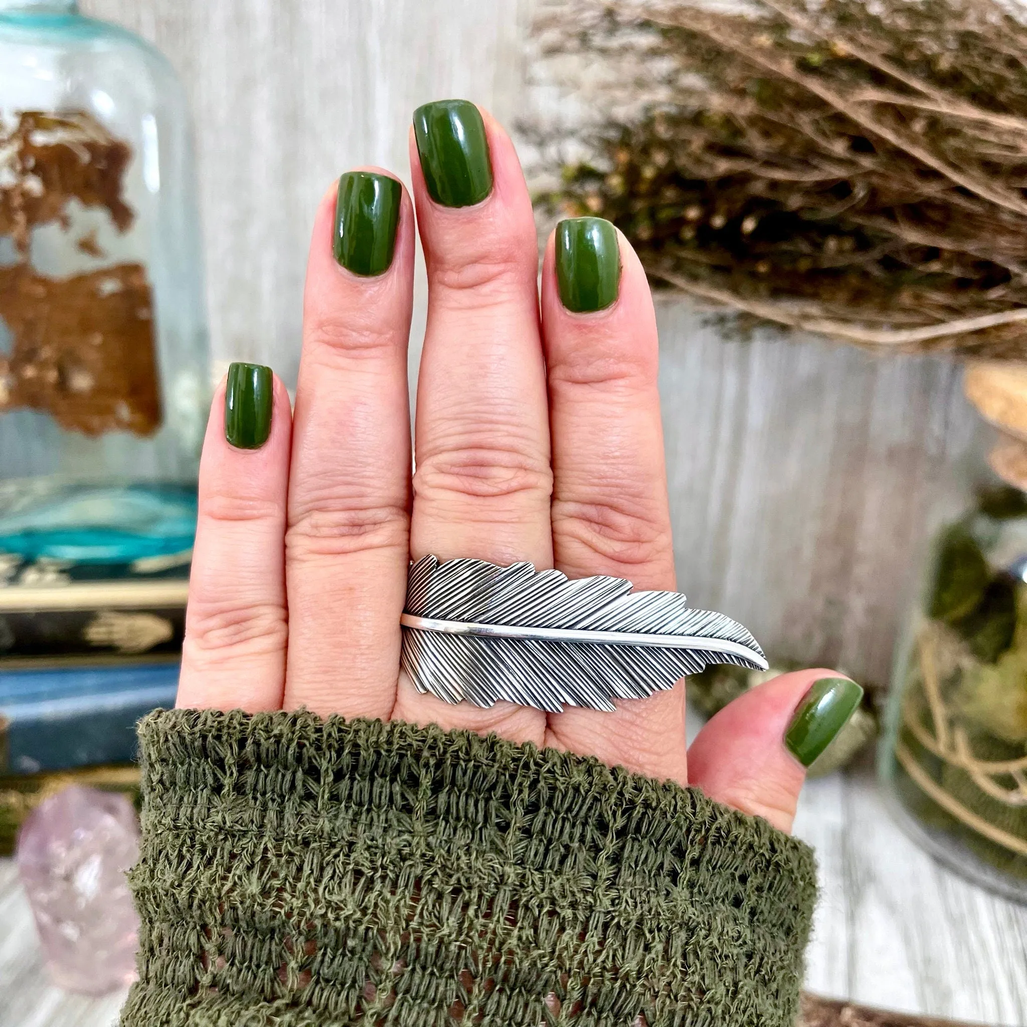 Large Adjustable Sterling Silver Feather Statement Ring  / Curated by FOXLARK Collection