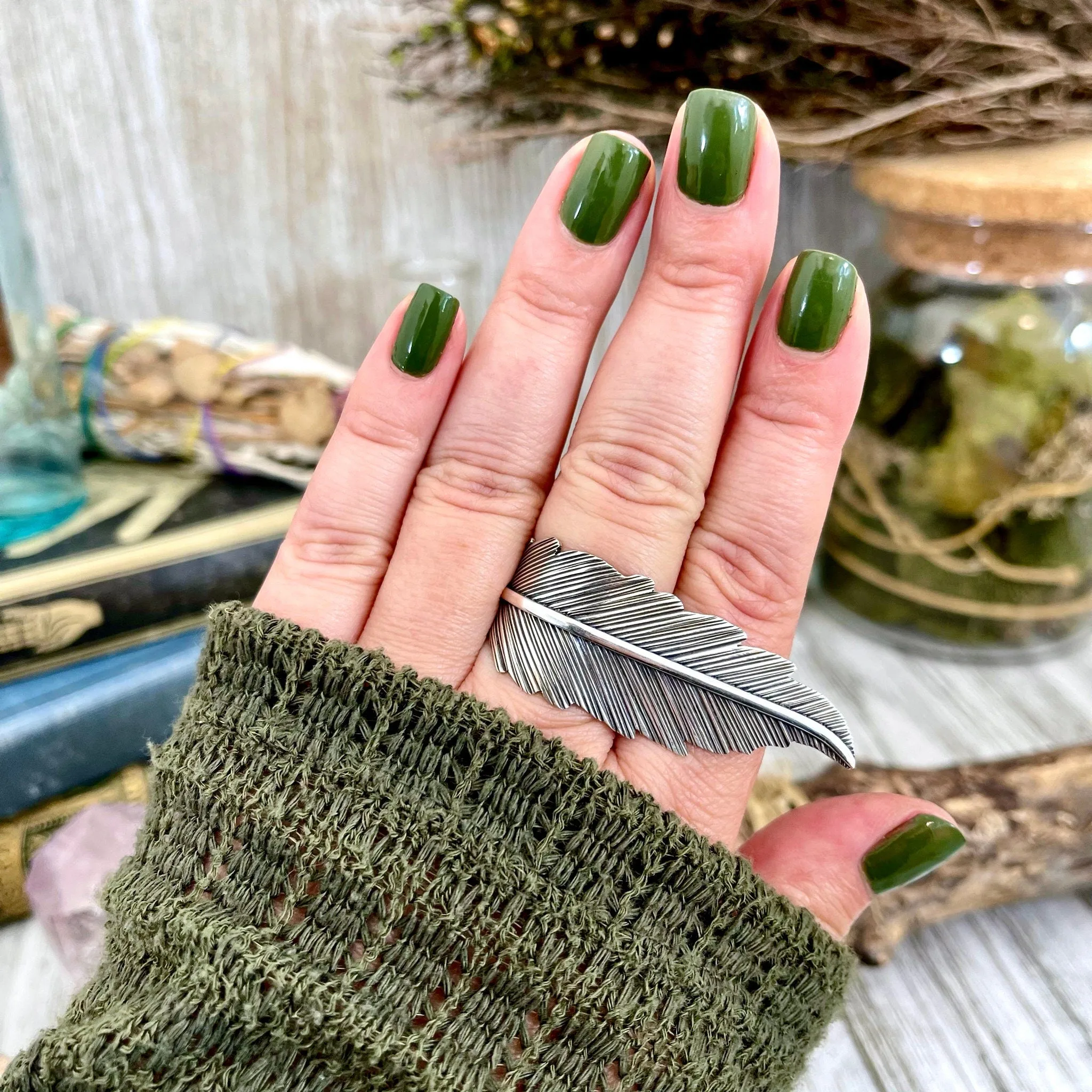 Large Adjustable Sterling Silver Feather Statement Ring  / Curated by FOXLARK Collection