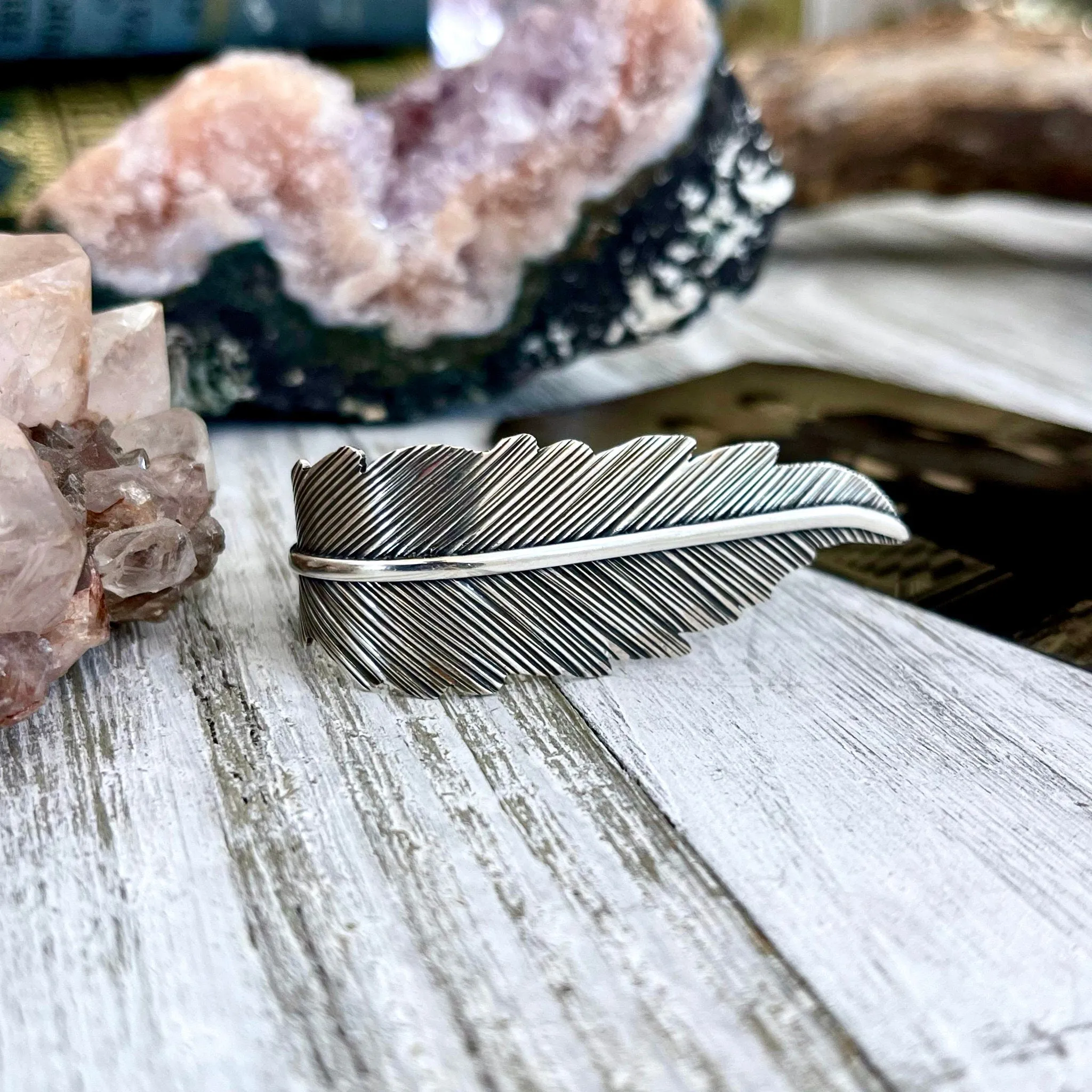 Large Adjustable Sterling Silver Feather Statement Ring  / Curated by FOXLARK Collection