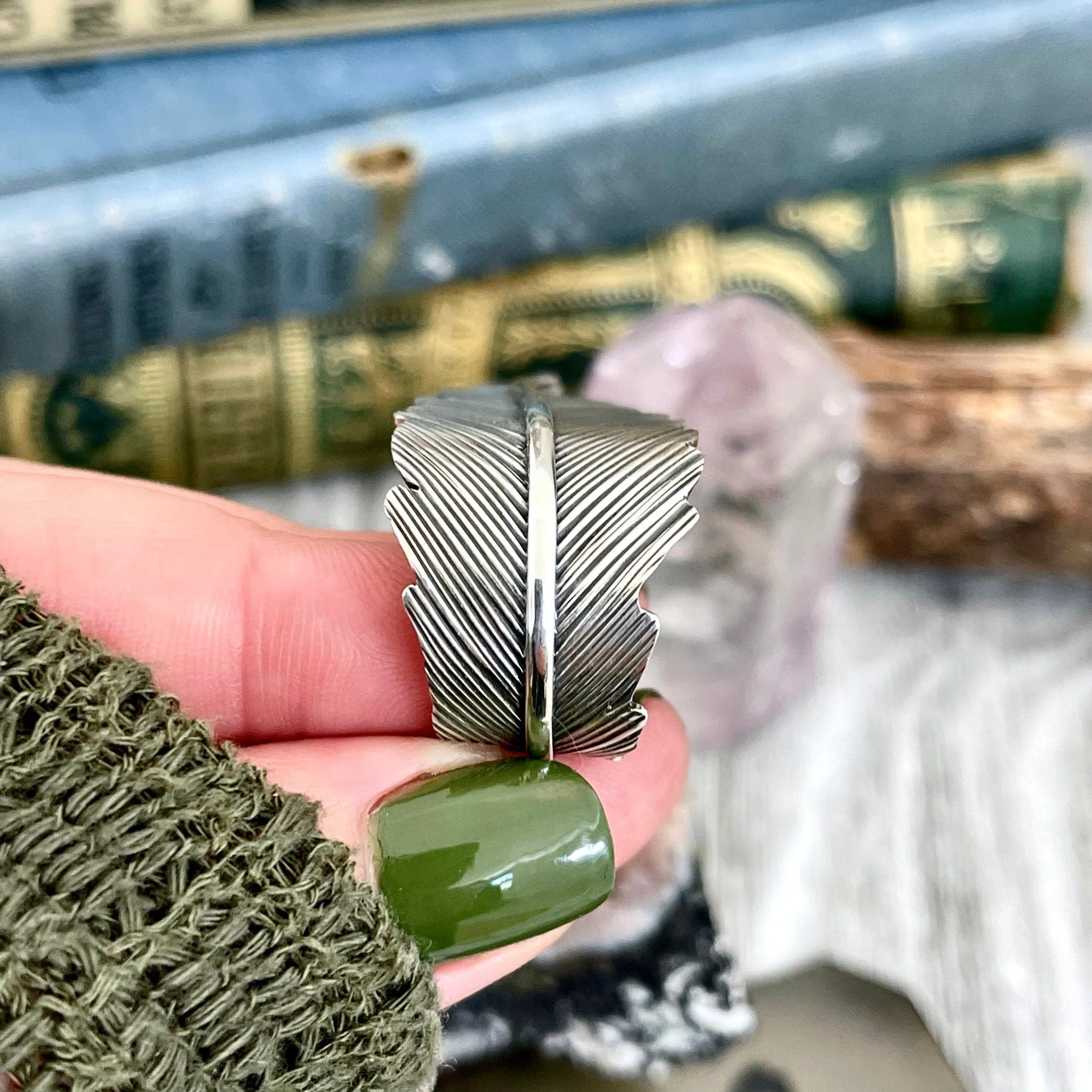 Large Adjustable Sterling Silver Feather Statement Ring  / Curated by FOXLARK Collection