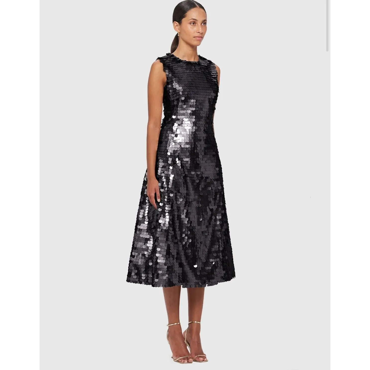 Black Leo Lin Priscilla Sequin Sleeveless Tie Back Midi Dress