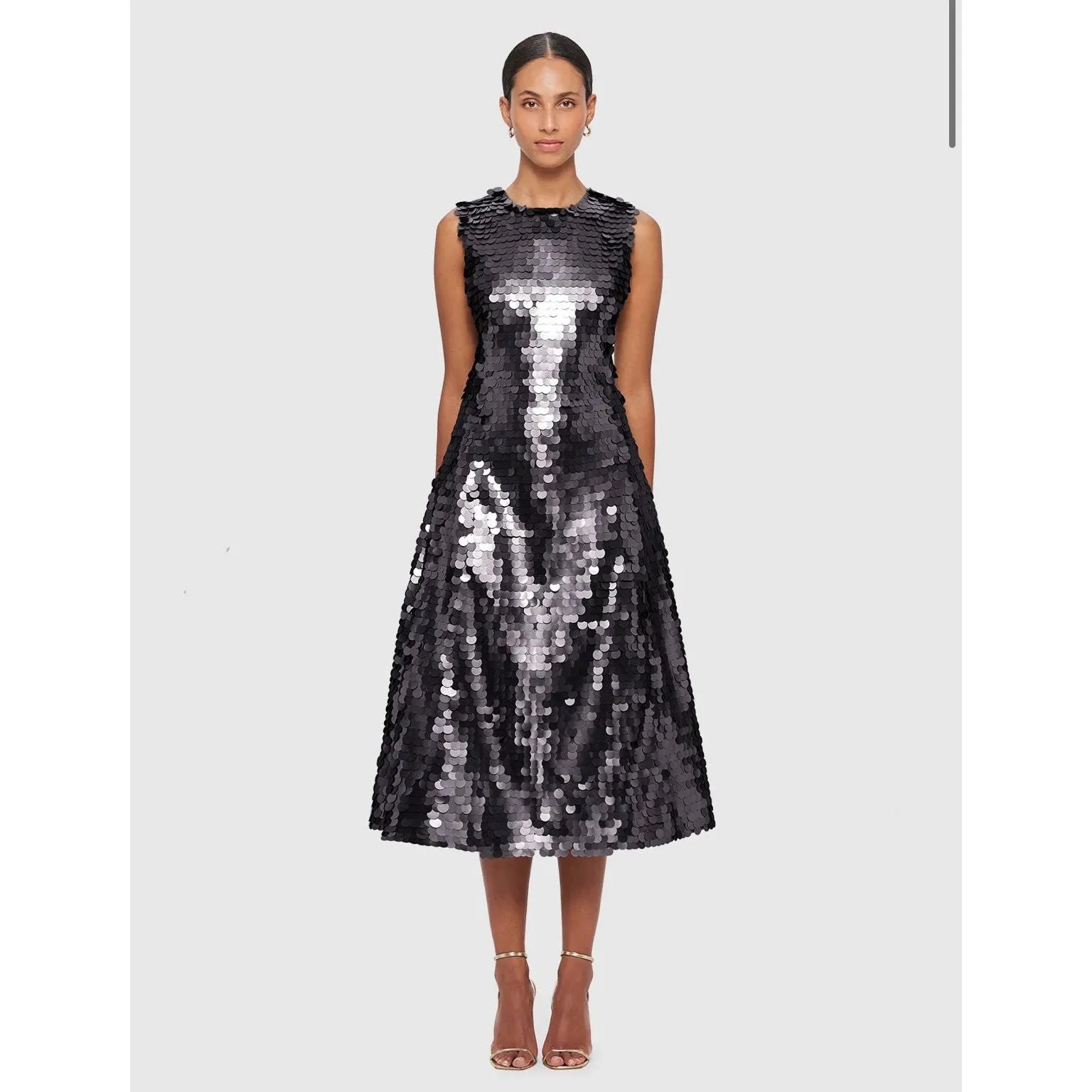 Black Leo Lin Priscilla Sequin Sleeveless Tie Back Midi Dress