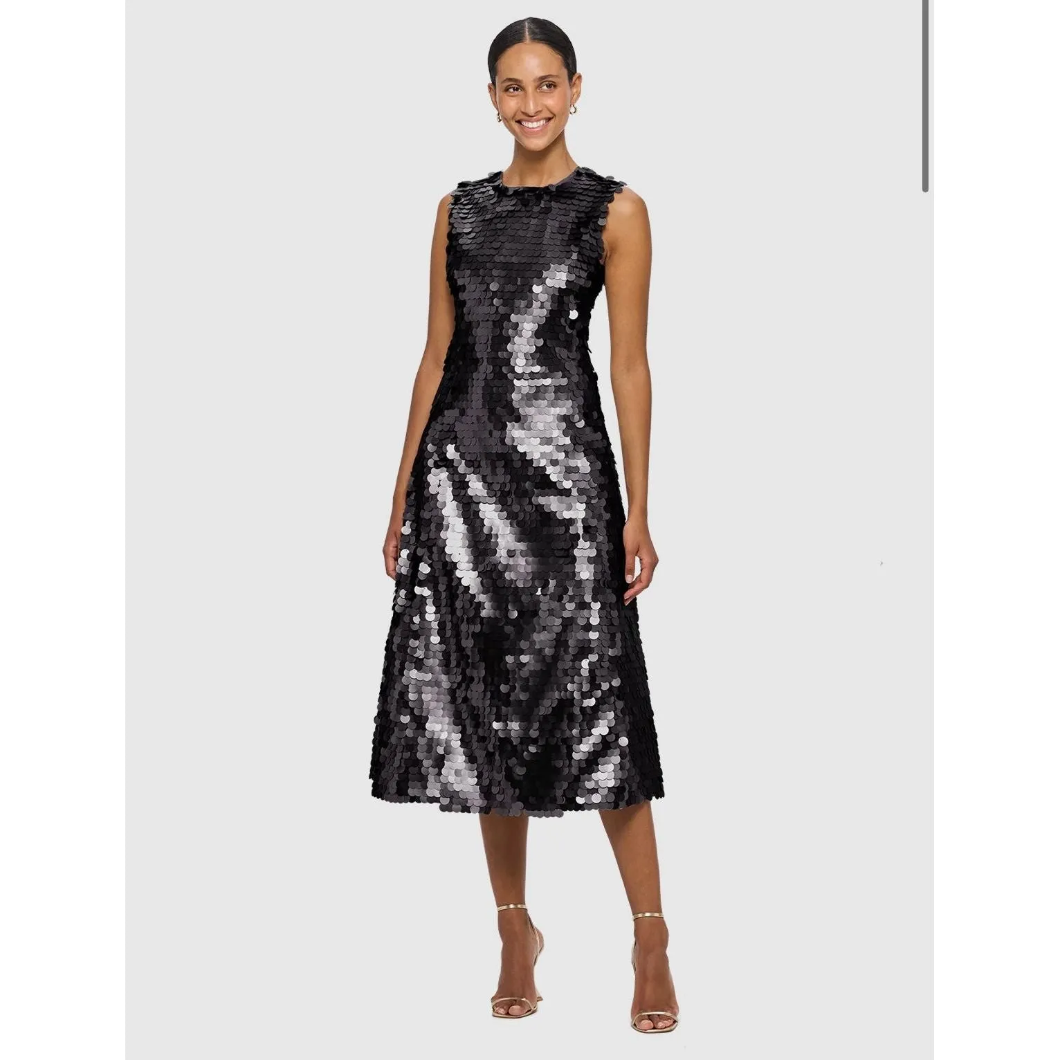 Black Leo Lin Priscilla Sequin Sleeveless Tie Back Midi Dress