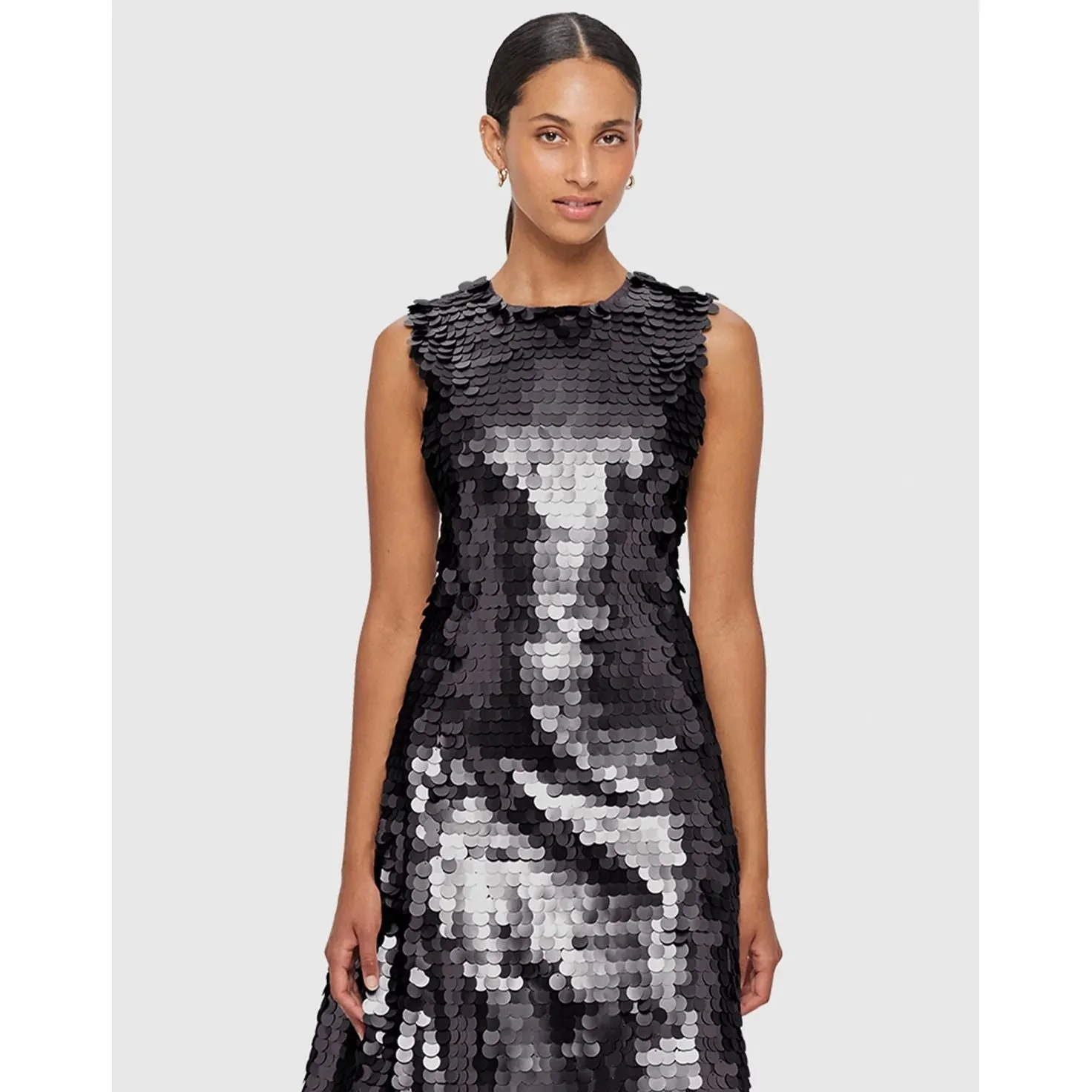 Black Leo Lin Priscilla Sequin Sleeveless Tie Back Midi Dress