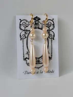 Long Pearl Dangle Earrings - 1820s Earrings