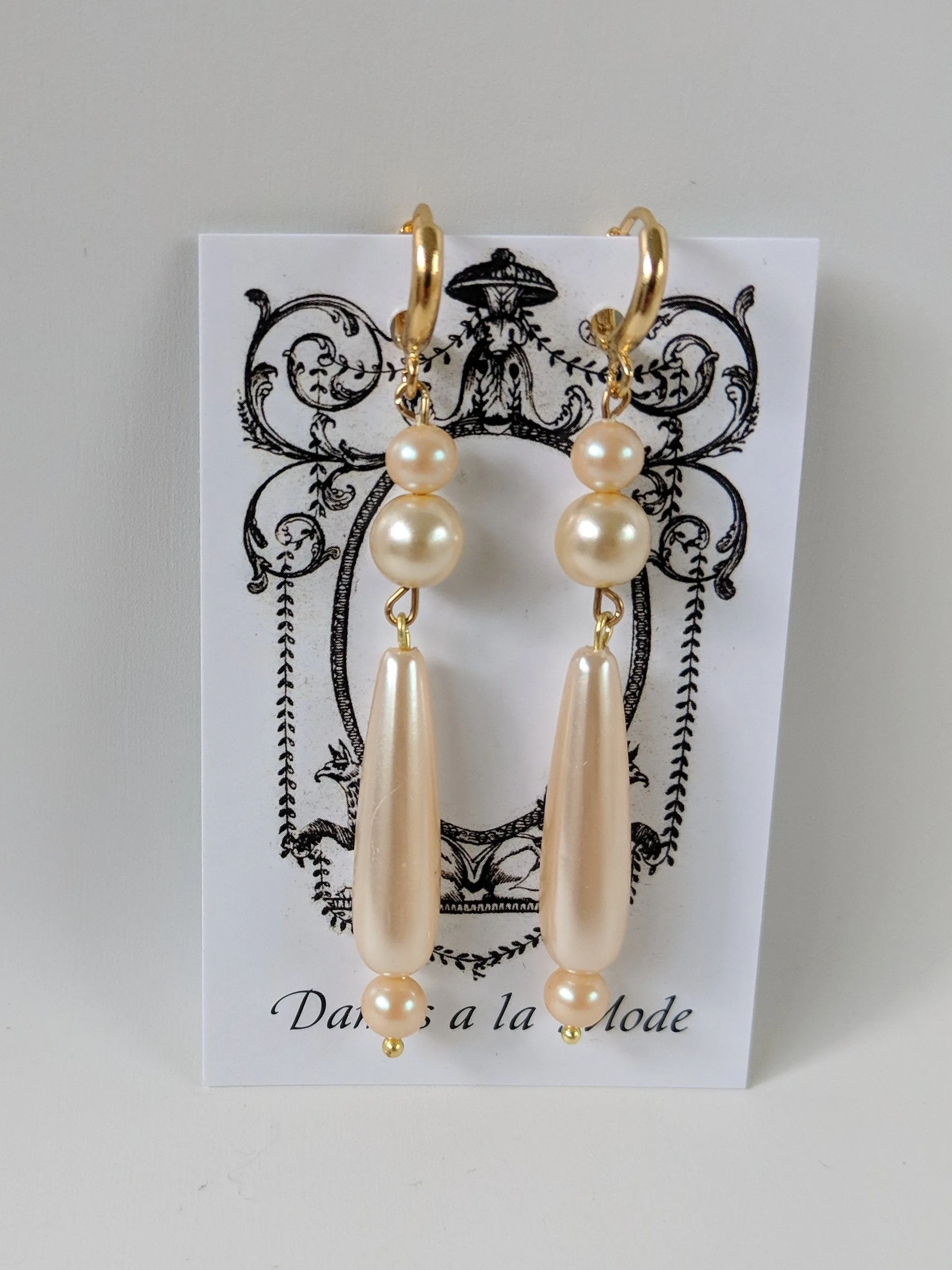 Long Pearl Dangle Earrings - 1820s Earrings